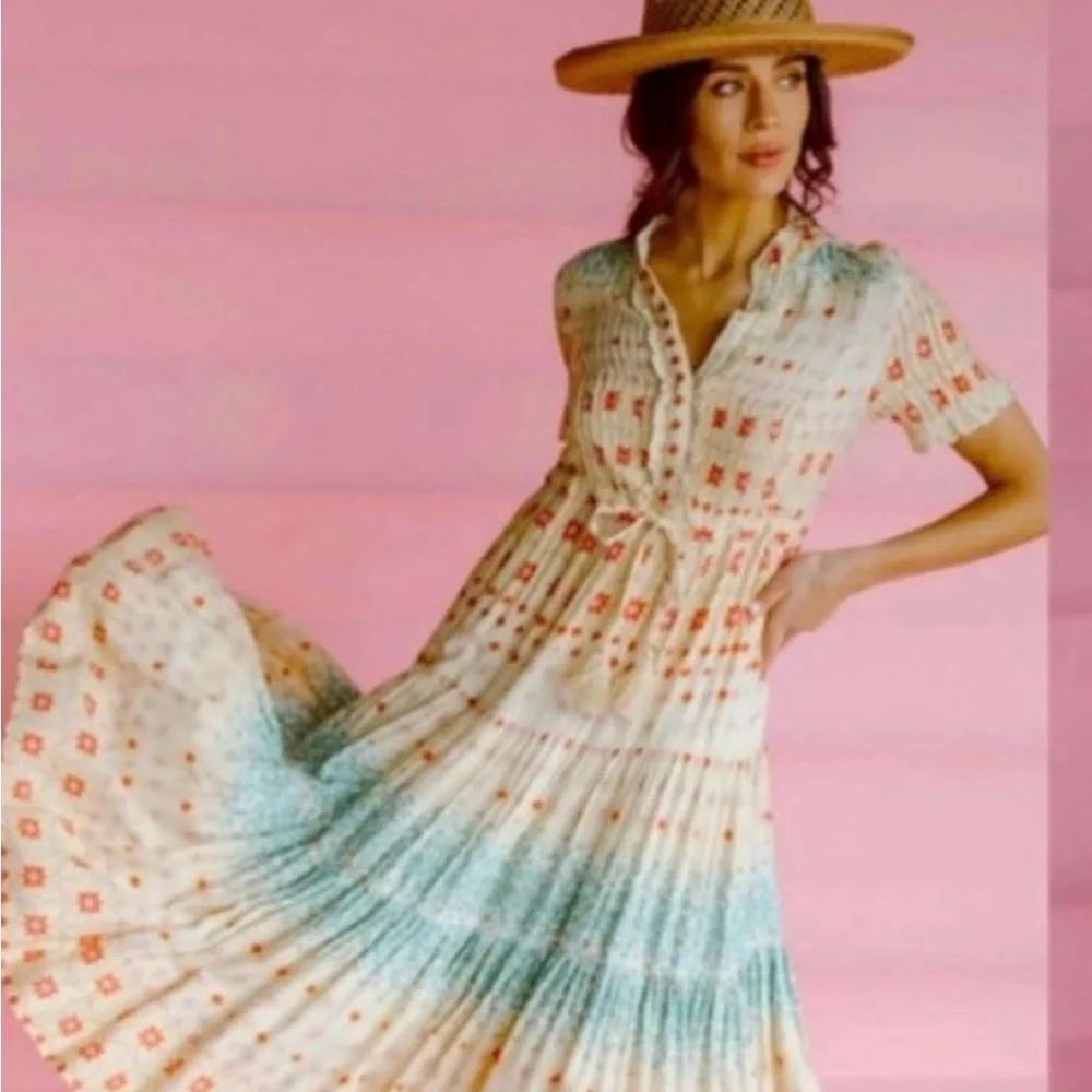 Free People Floral Maxi Dress in Cream and Blue